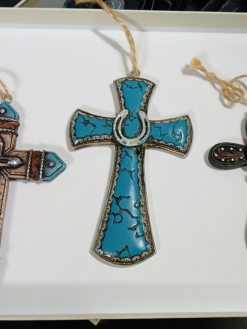 Turquoise Cross Wall Hanging with Horseshoe Accent - Home Holiday